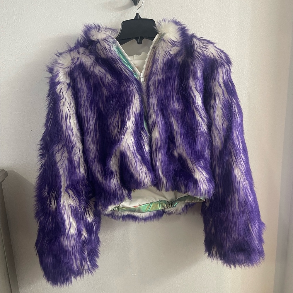 J Valentine | Purple and White Faux Fur Jacket